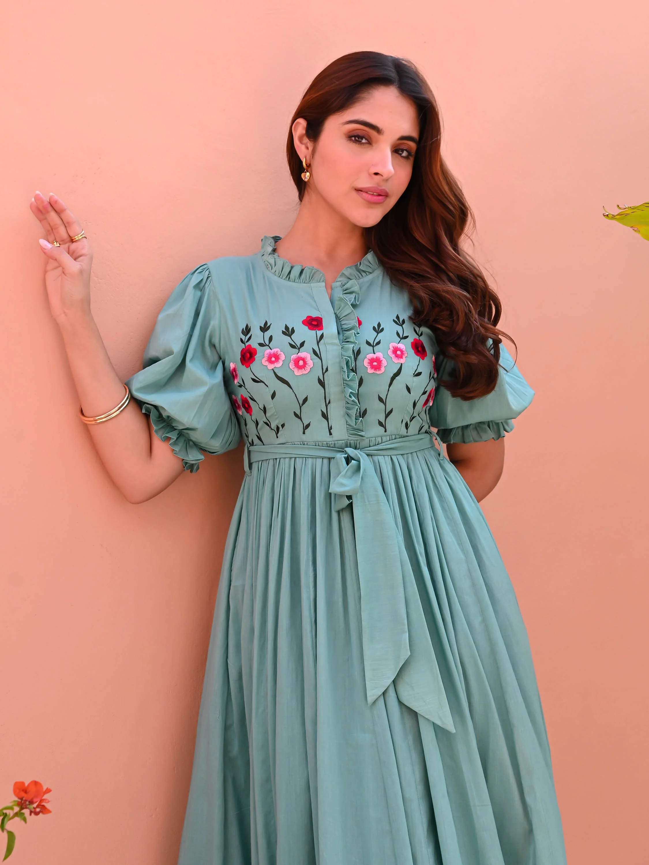 Mint Embroidered Cotton Dress - Woolfily
