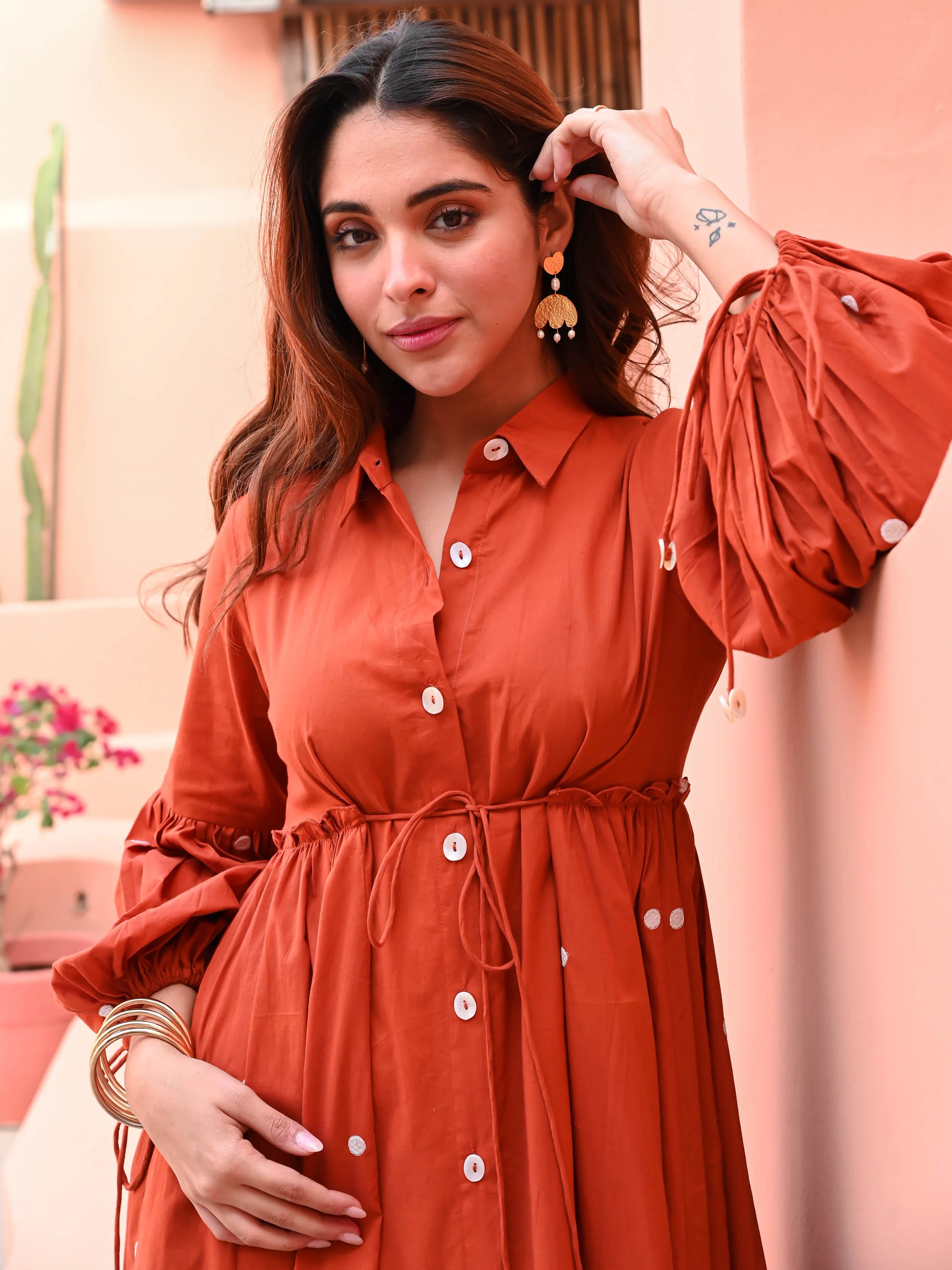 Spicy Orange Cotton Dress - Woolfily