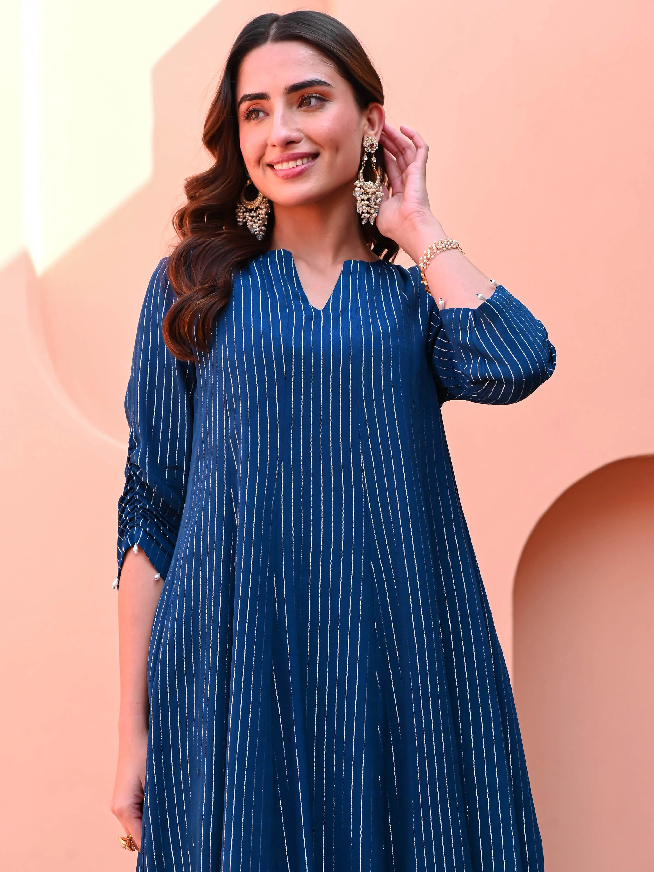Blue Georgette Lurex Kurta Set - Woolfily
