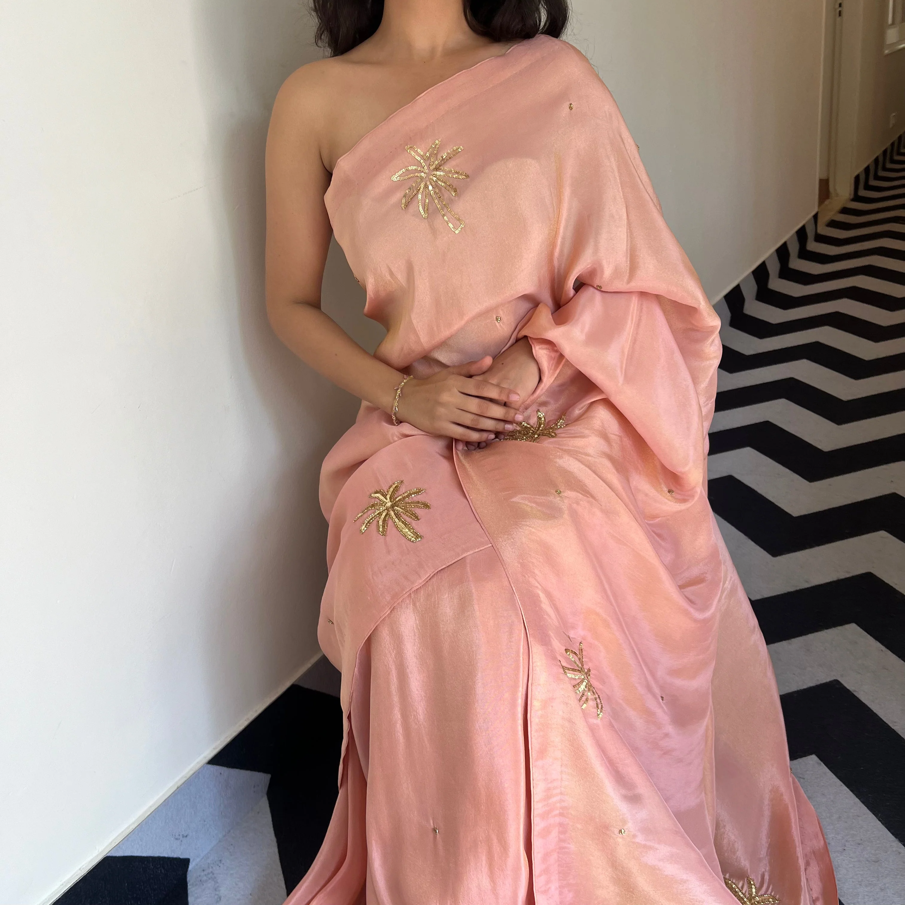 Rosy Dawn Tissue Saree - Woolfily