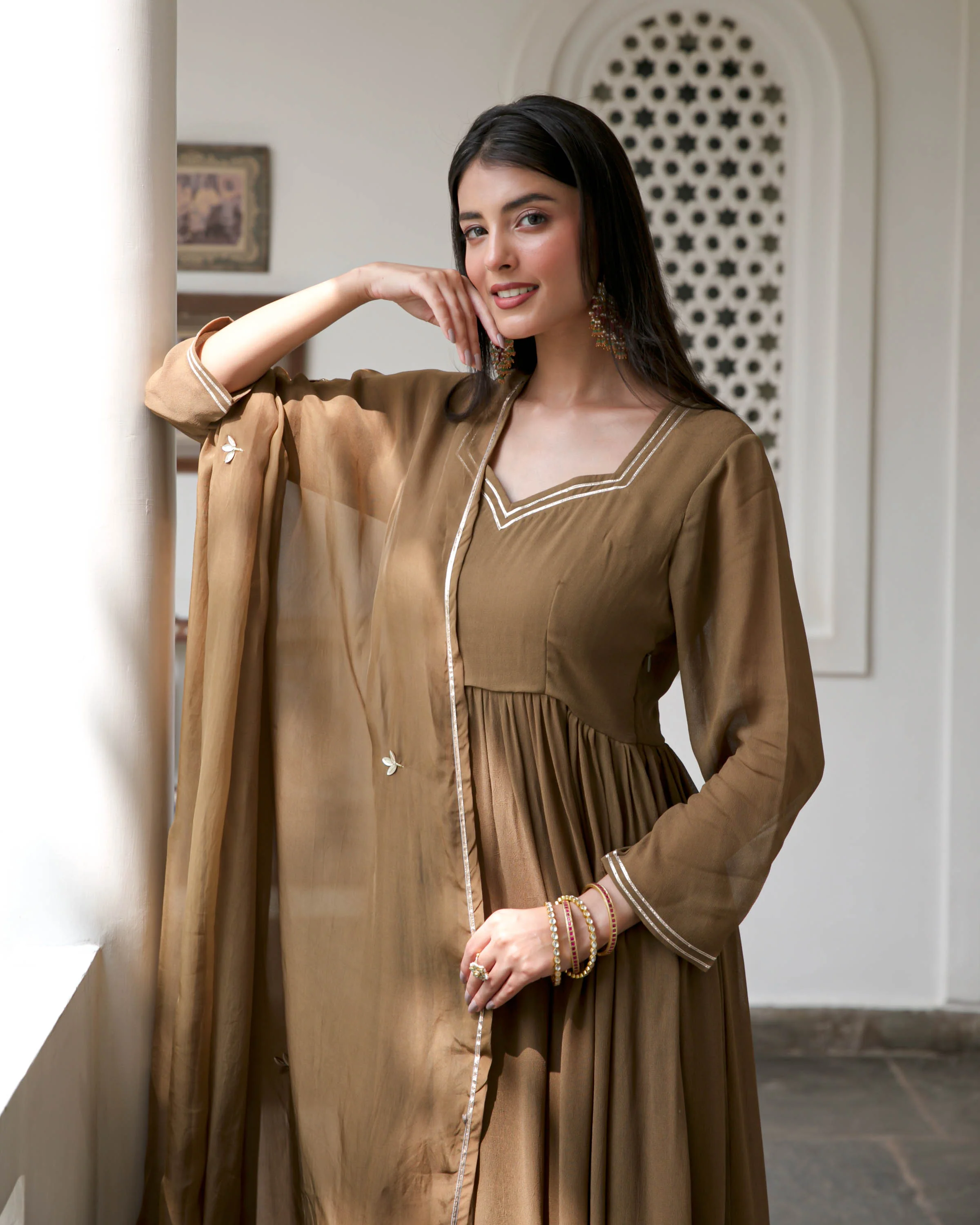 Brown Georgette Suit Set - Woolfily