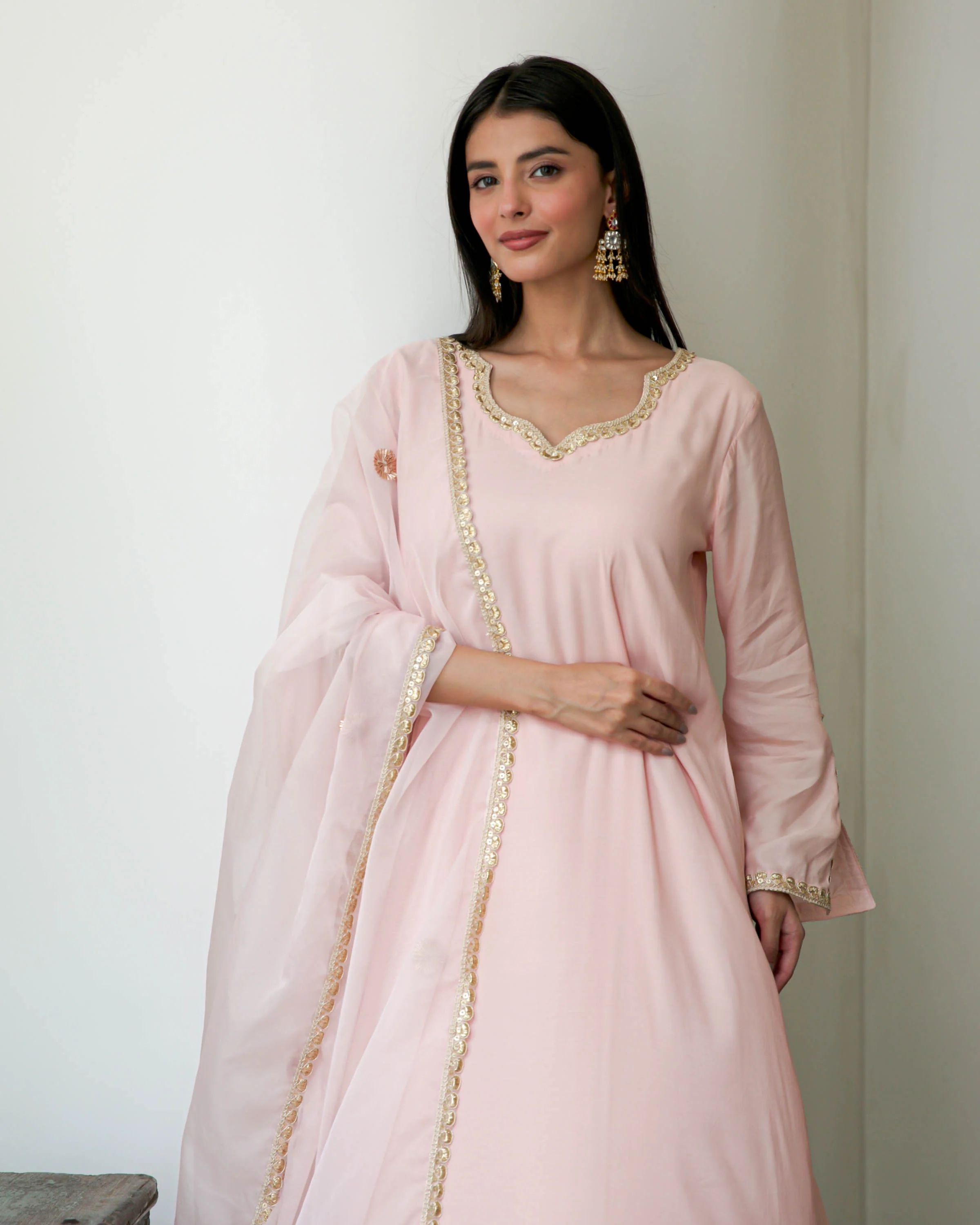 Light Pink Cotton Silk Suit Ste - Woolfily
