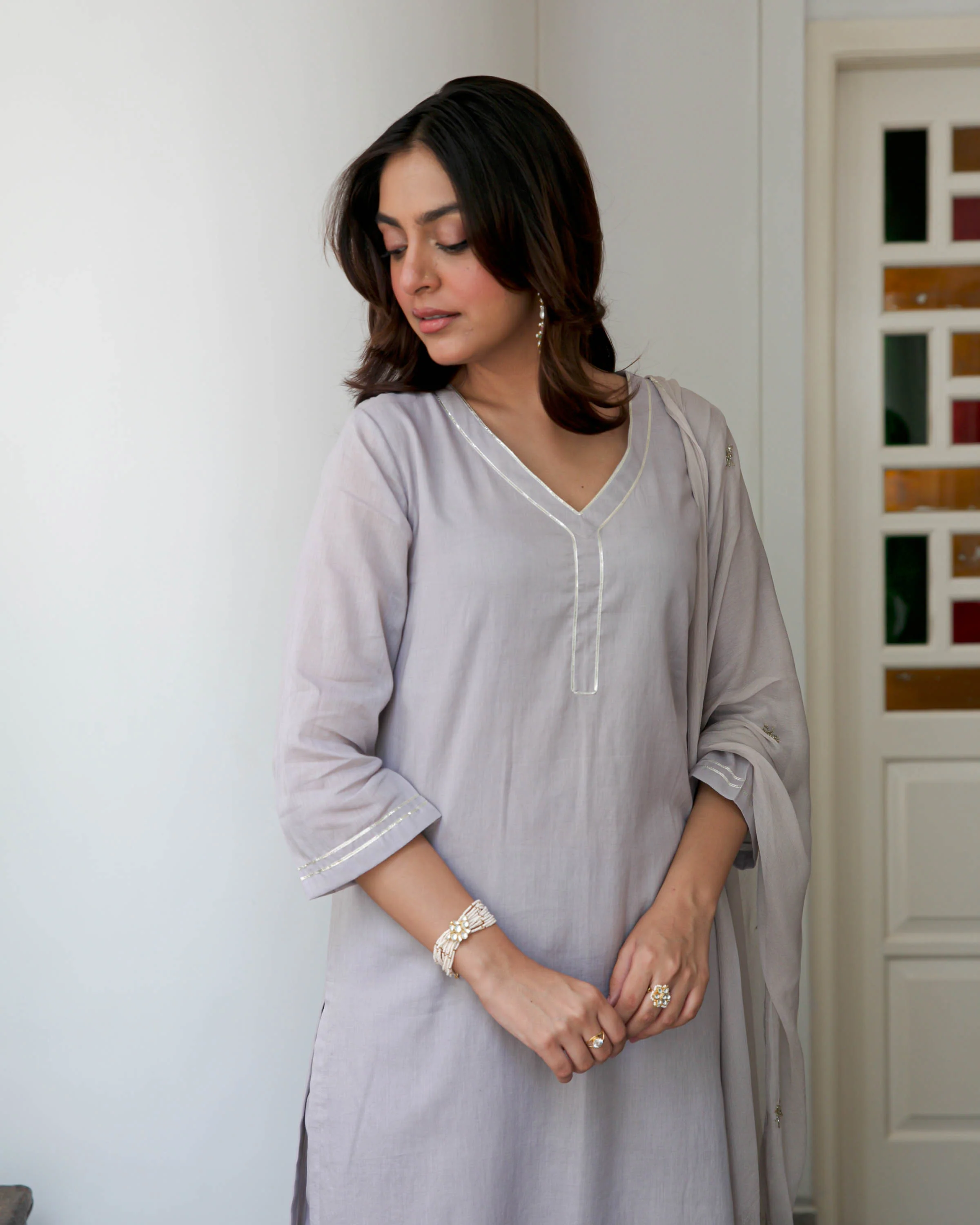 Grey Cotton Suit Set - Woolfily