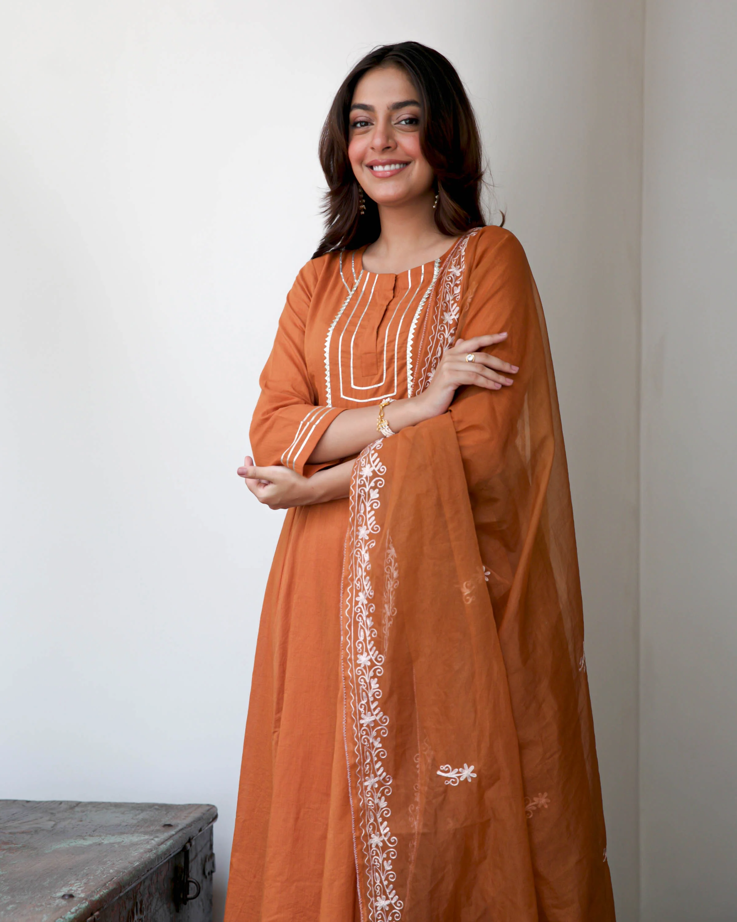 Rust Orange Cotton Suit Set - Woolfily