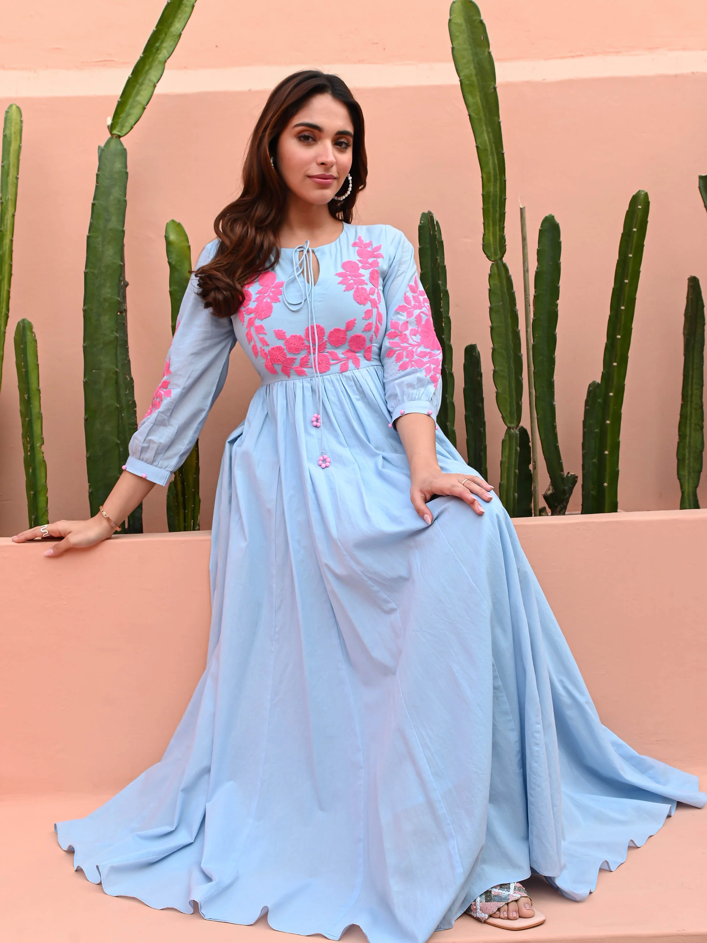 Dreamy Blue Embroidered Dress - Woolfily