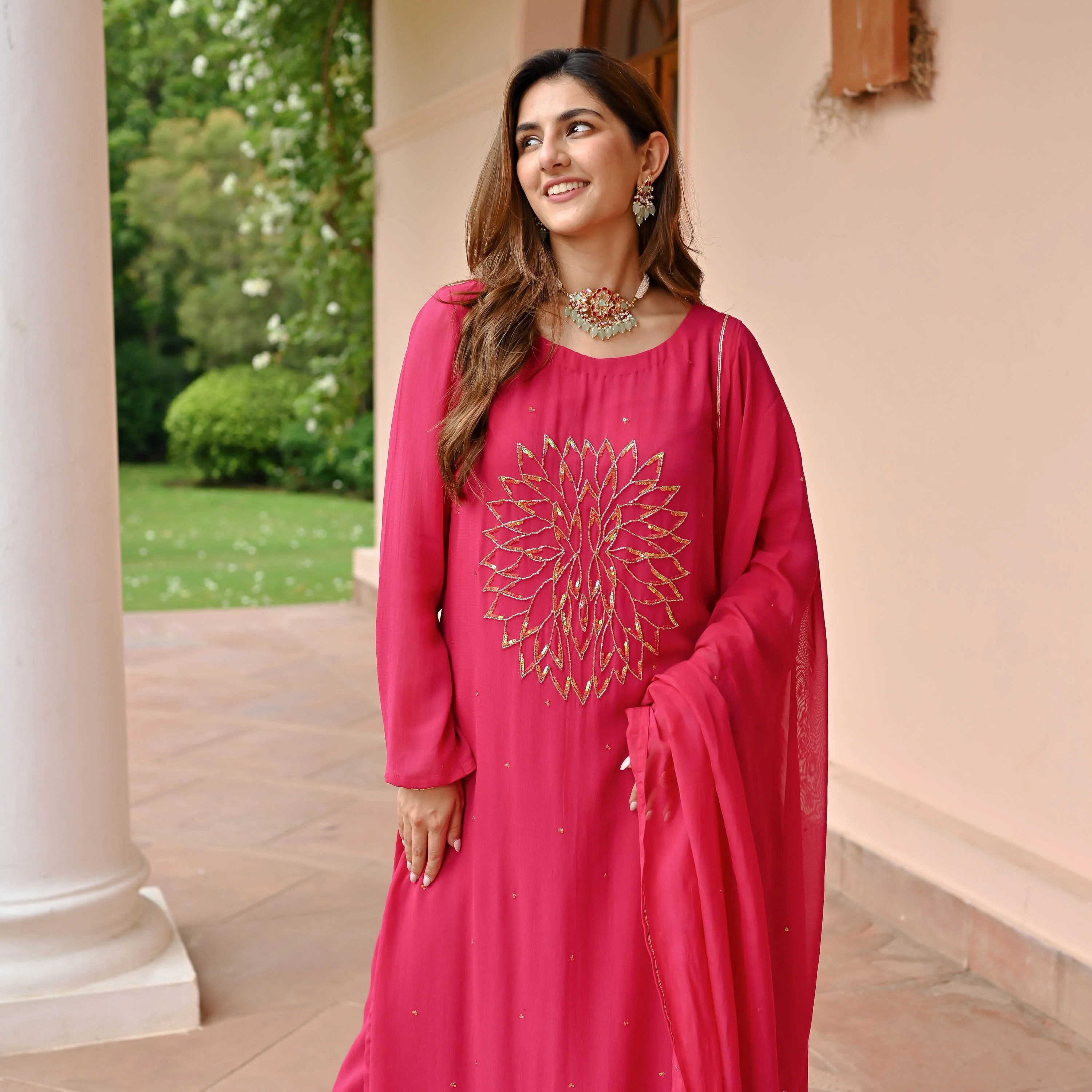 Pink Charm Georgette Suit Set - Woolfily