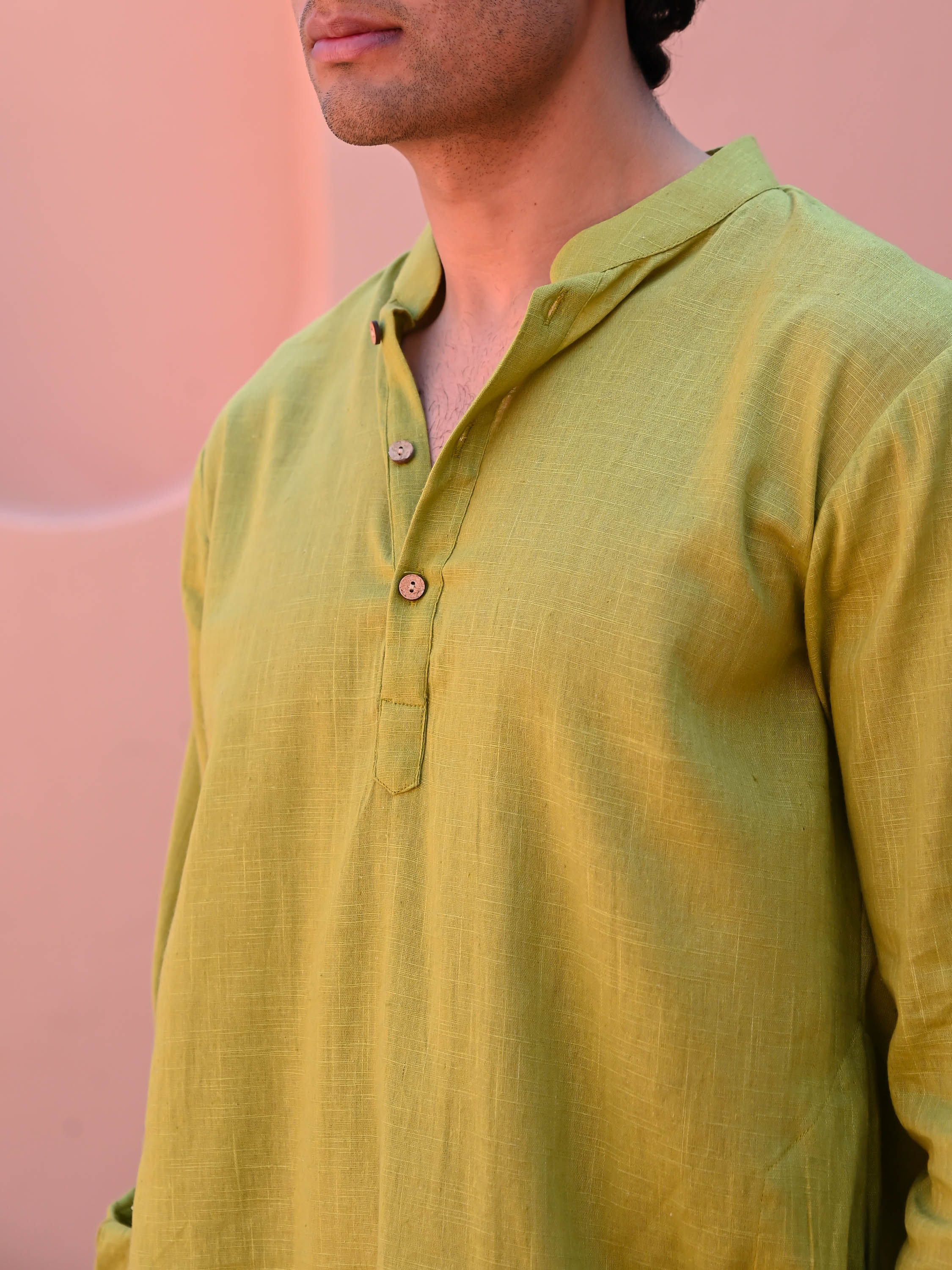 Ligh Olive Men Long Kurta - Woolfily