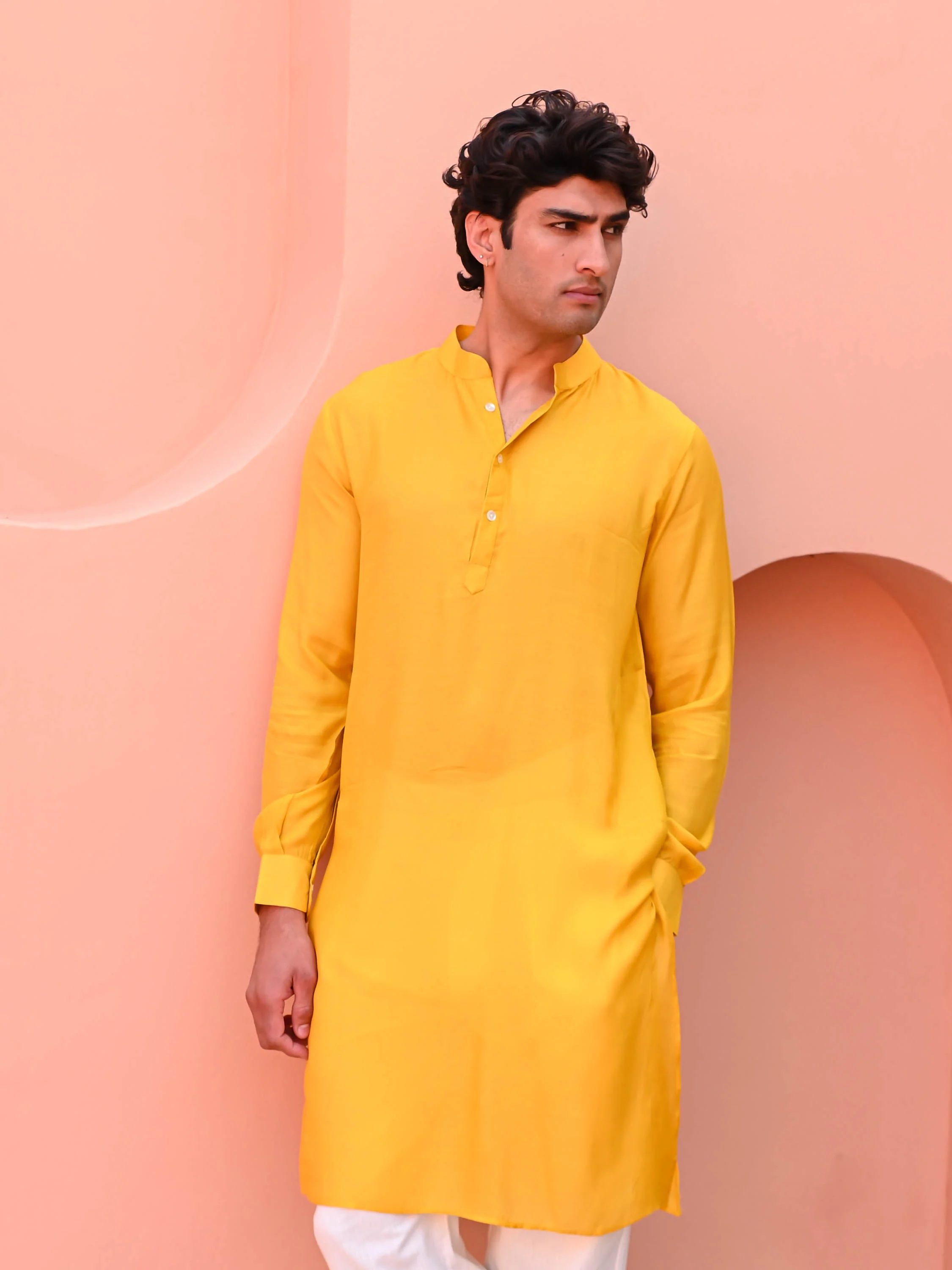 Bright Yellow Men Long Kurta - Woolfily