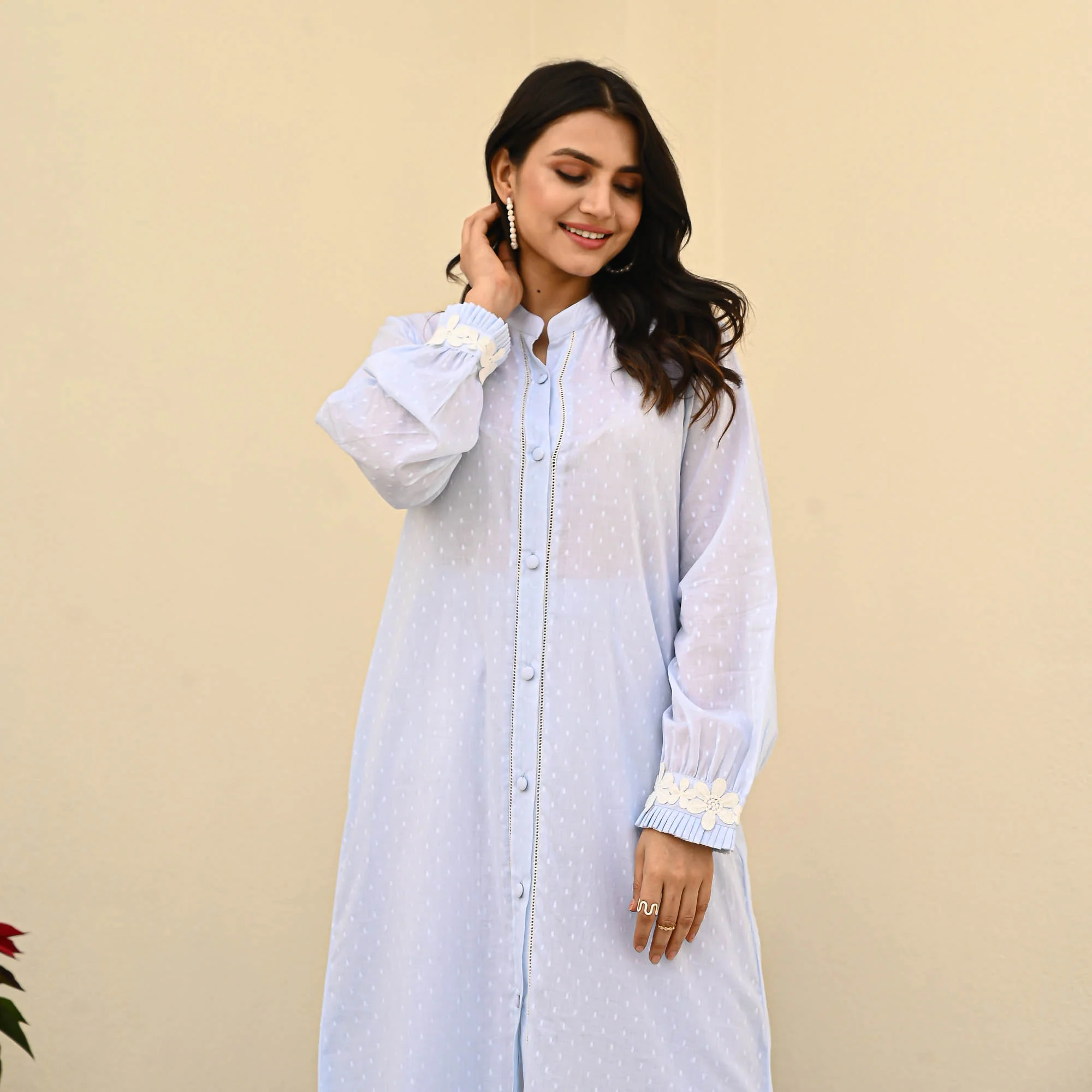 Bunaai Bit of Blue Cotton Dobby Kurta Set - Woolfily