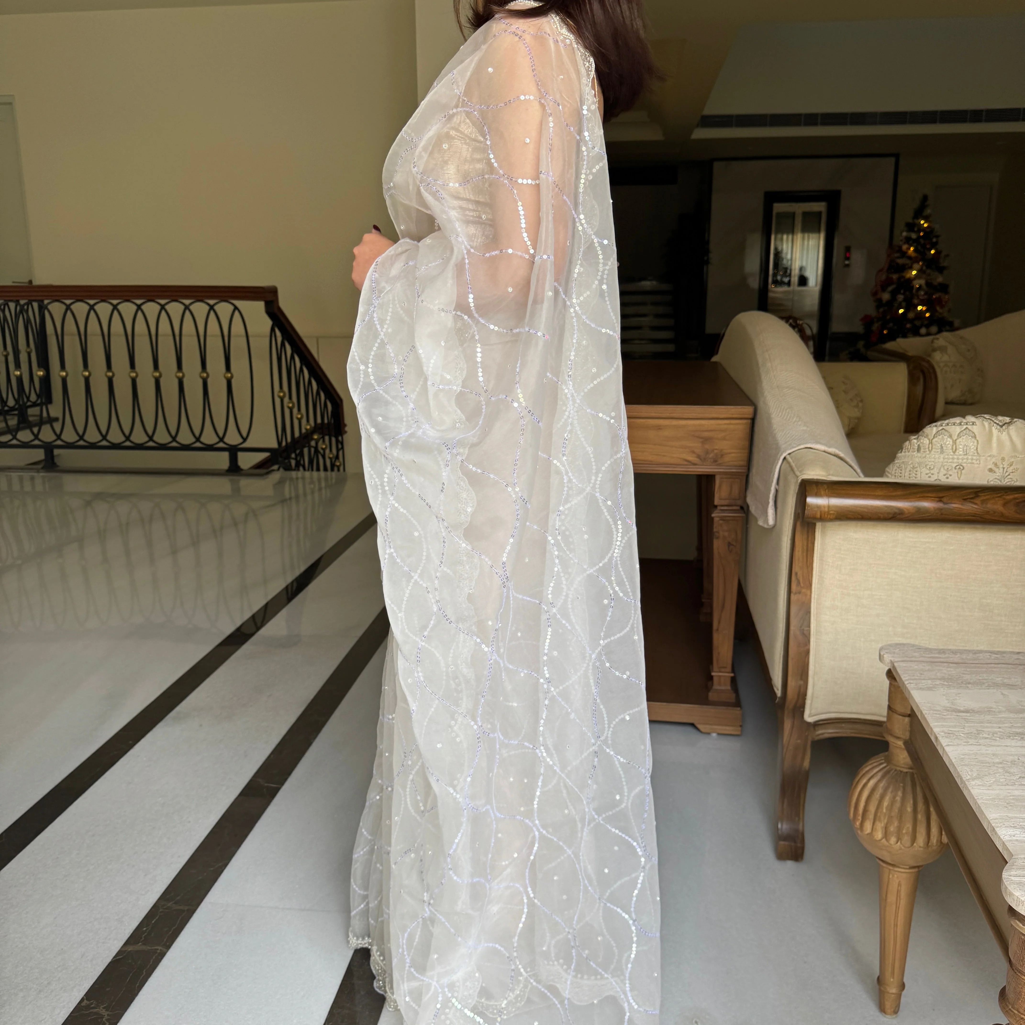 Cloud Drape Organza Saree - Woolfily