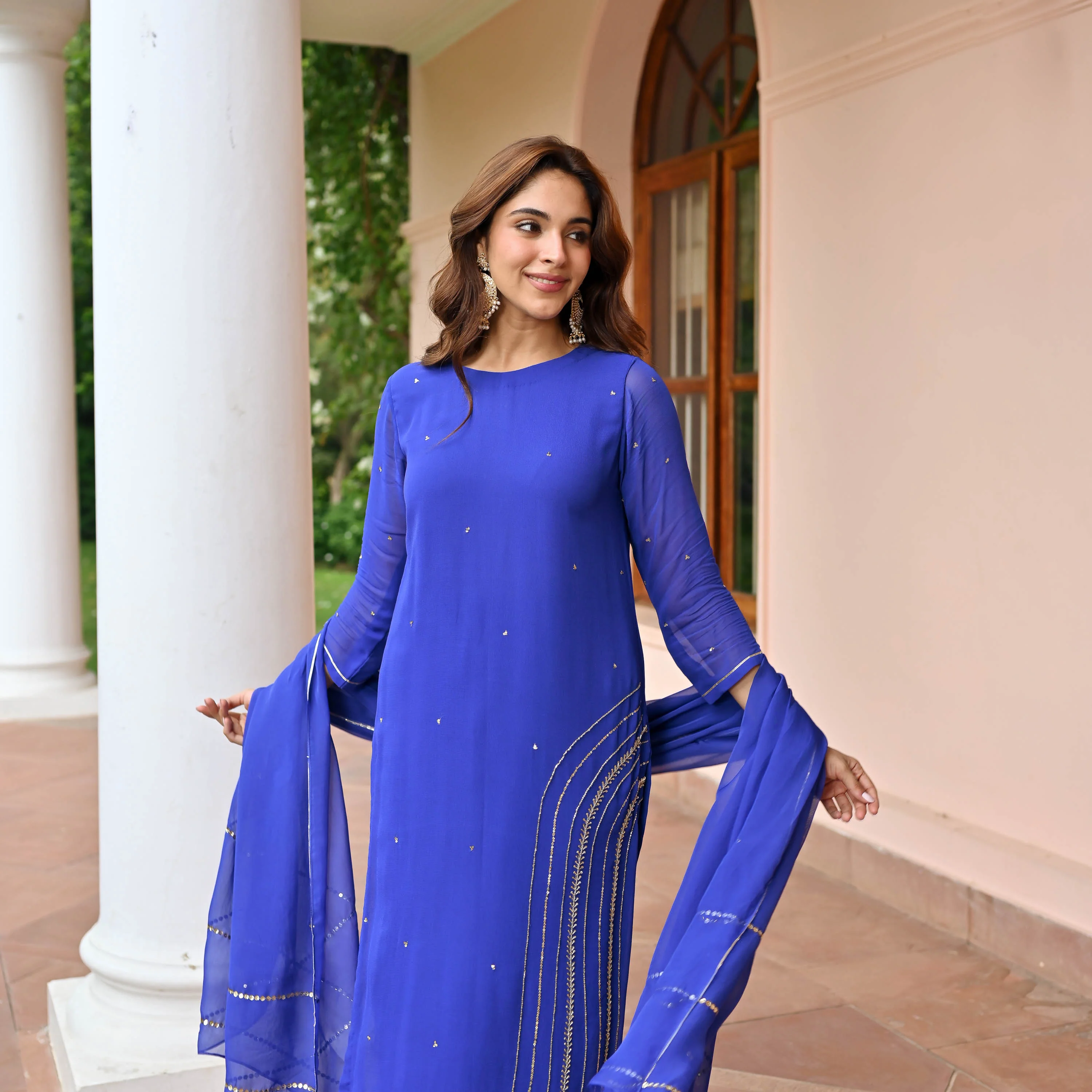Blue Bliss Georgette Suit Set - Woolfily