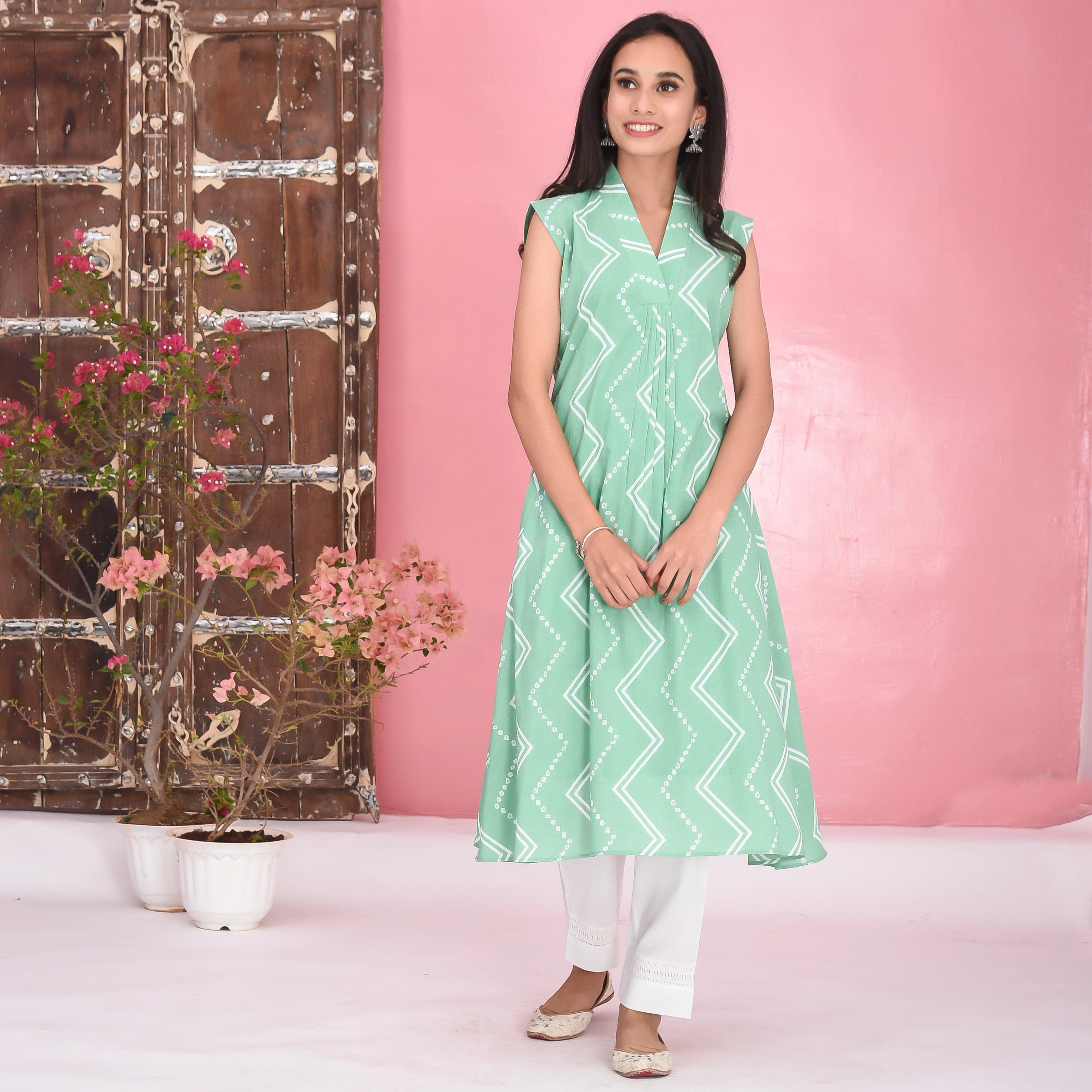 Light Green Cotton Kurta Set - Woolfily