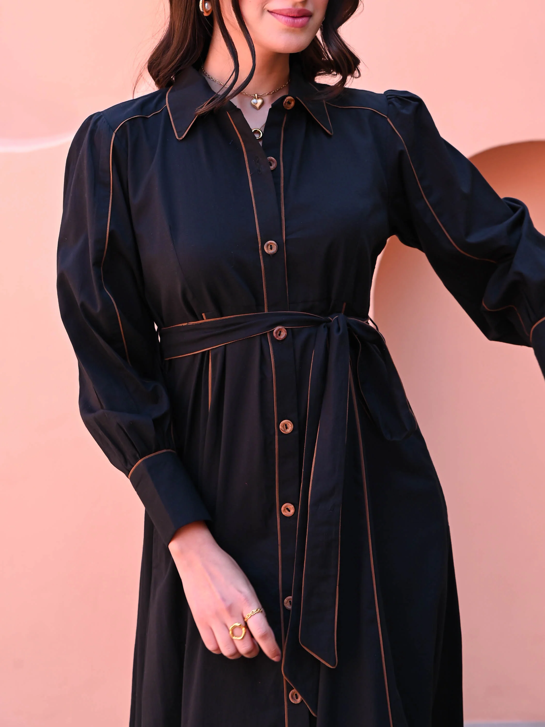 Black Cotton Shirt Dress - Woolfily
